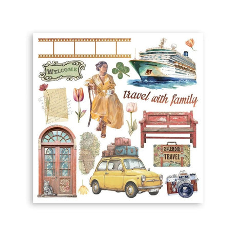 Rub - On Kit 15,5 x 15,5 cm - Art of Travelling - 2 - Stamperia - Tidformera