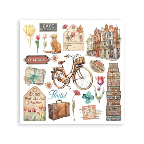 Rub - On Kit 15,5 x 15,5 cm - Art of Travelling - 4 - Stamperia - Tidformera