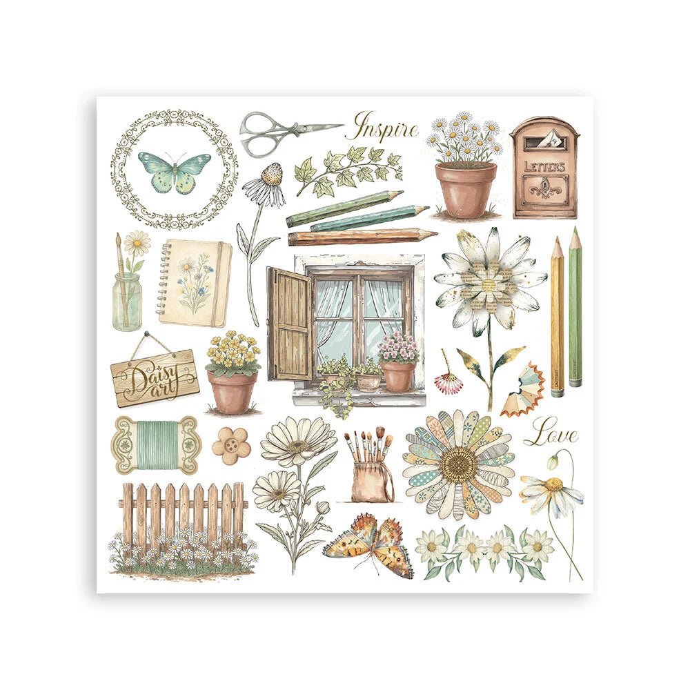 Rub - On Kit 15,5 x 15,5 cm - Daisy Art - 7 - Stamperia - Tidformera