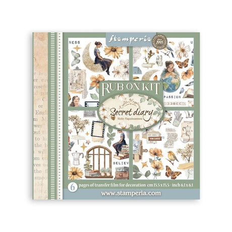 Rub - On Kit 15,5 x 15,5 cm - Secret Diary - 1 - Stamperia - Tidformera