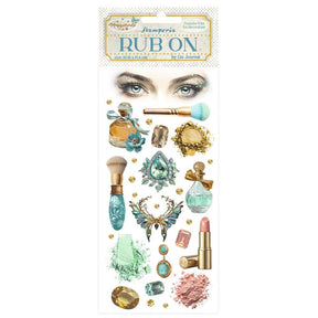 Rub - on - Masquerade - Beauty från Stamperia. Motiven på rub-ons är smink, parfymflaskor, ett par ögon - Tidformera