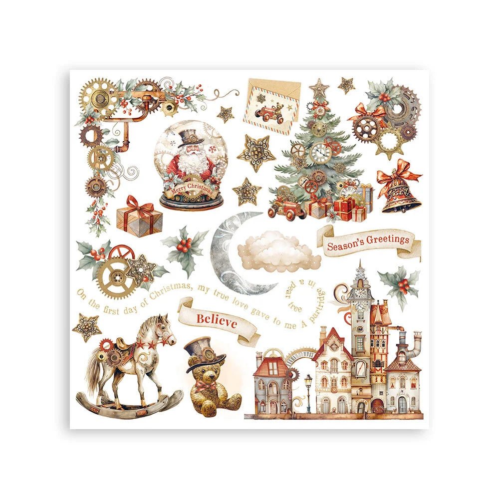 Rub - On Set 6 - pack - Gear up for Christmas - 4 - Stamperia - Tidformera