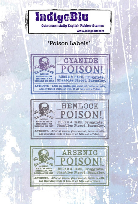 Rubber Stamps - Poison Labels A6 från IndigoBlu. Förpackning med stämplar. Motiv med gift varningar. - Tidformera