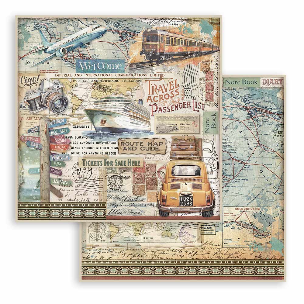 Scrapbookingpapper - Art of Travelling - Stamperia - Tidformera