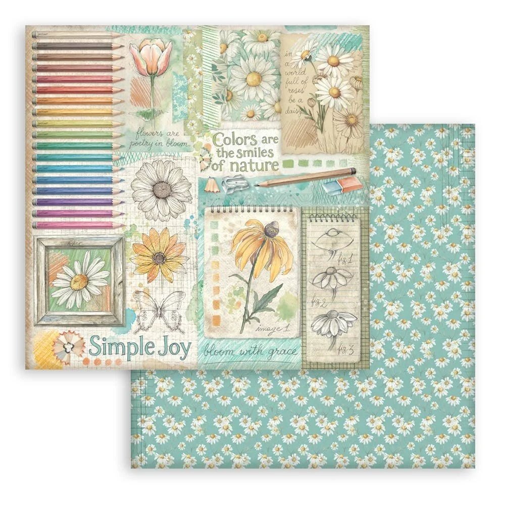 Scrapbookingpapper - Double faced - Daisy Art - 3 - Stamperia - Tidformera