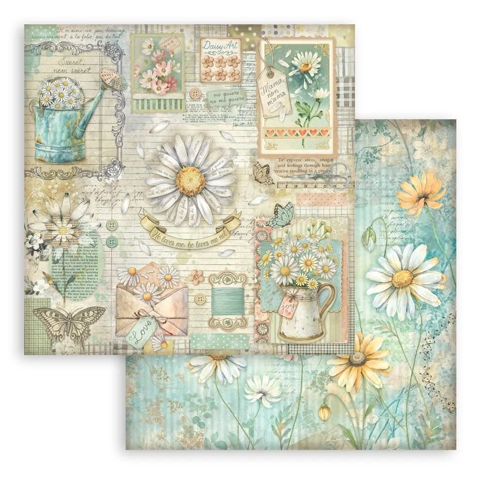 Scrapbookingpapper - Double faced - Daisy Art - 10 - Stamperia - Tidformera
