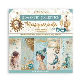 Scrapbookingpapper - Masquerade från Stamperia. Förpackning med 10 dubbelsidiga, mönstrade papper. - Tidformera