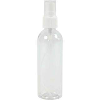Sprayflaska 100 ml från Creotime. Liten transparent flaska med sprayfunktion och har ett lock.  Tidformera