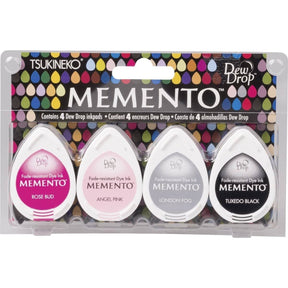 Stämpeldyna Memento Dew Drop - Girls Night Out från Tsukineko. Förpackningen innehåller 4 stämpeldynor. 2 st rosa, en svart och en grå. - Tidformera