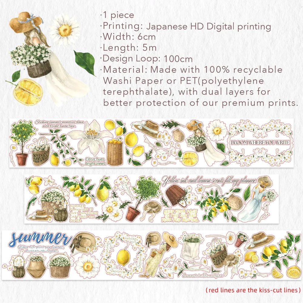 Sticker Pet Tape - Pre-cut - 60 mm - Lemon Breeze - 8 - Washi Tape Shop - Tidformera