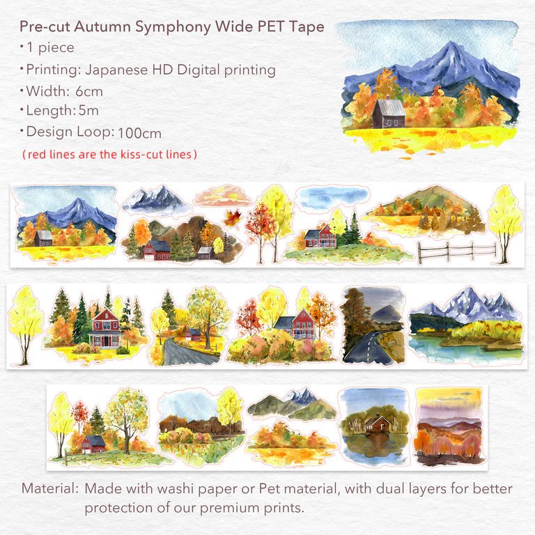 Sticker Pet Tape - Pre - cut - Autumn Symphony - 60 mm - 9 - Washi Tape Shop - Tidformera