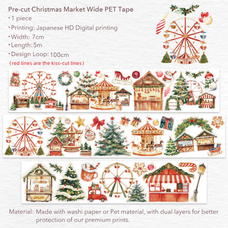 Sticker Pet Tape - Pre - cut - Christmas Market - 70 mm - Washi Tape Shop - Tidformera