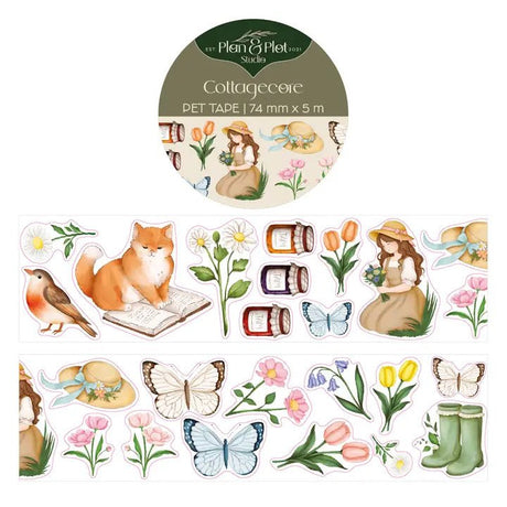 Sticker Pet Tape - Pre - cut - Cottagecore - 74 mm - 1 - Plan & Plot Studio - Tidformera