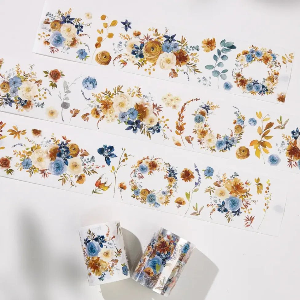 Sticker Pet Tape - Pre - cut - Dusty Blue & Cinnamon - 60 mm - 6 - Washi Tape Shop - Tidformera