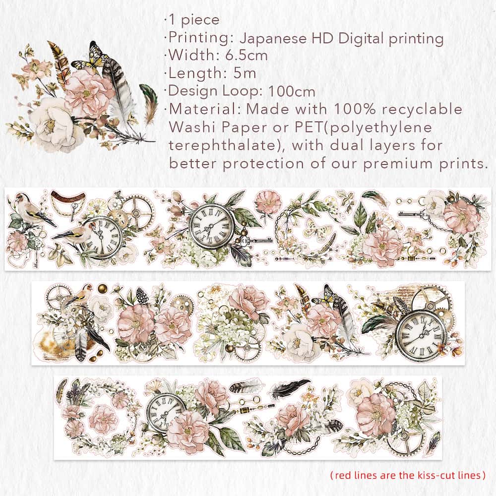 Sticker Pet Tape - Pre - cut - Floral Chronicles - 65 mm - 7 - Washi Tape Shop - Tidformera