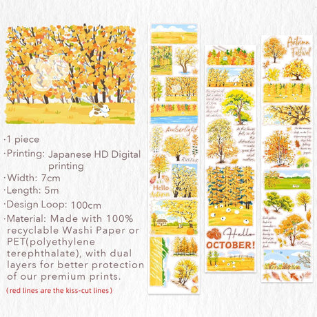 Sticker Pet Tape - Pre-cut - Hello Autumn - 70 mm - 6 - Washi Tape Shop - Tidformera