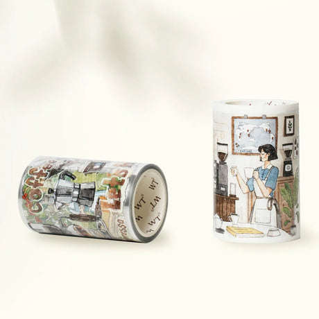Sticker Pet Tape - Pre - cut - Life of Coffee - 70 mm - 6 - Washi Tape Shop - Tidformera