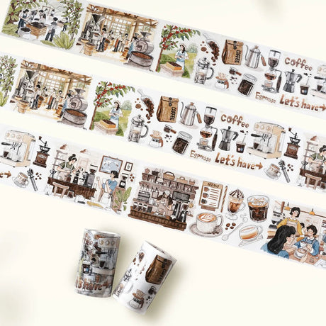 Sticker Pet Tape - Pre - cut - Life of Coffee - 70 mm - 2 - Washi Tape Shop - Tidformera