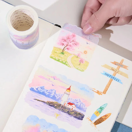 Sticker Pet Tape - Pre - cut - Misty Breeze - 70 mm - 4 - Washi Tape Shop - Tidformera