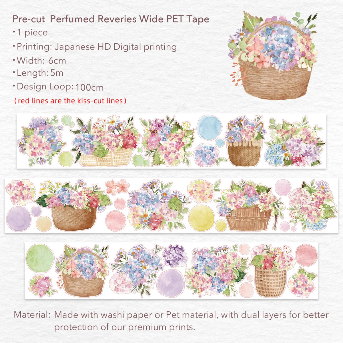 Sticker Pet Tape - Pre - cut - Perfumed Reveries - 60 mm - 6 - Washi Tape Shop - Tidformera