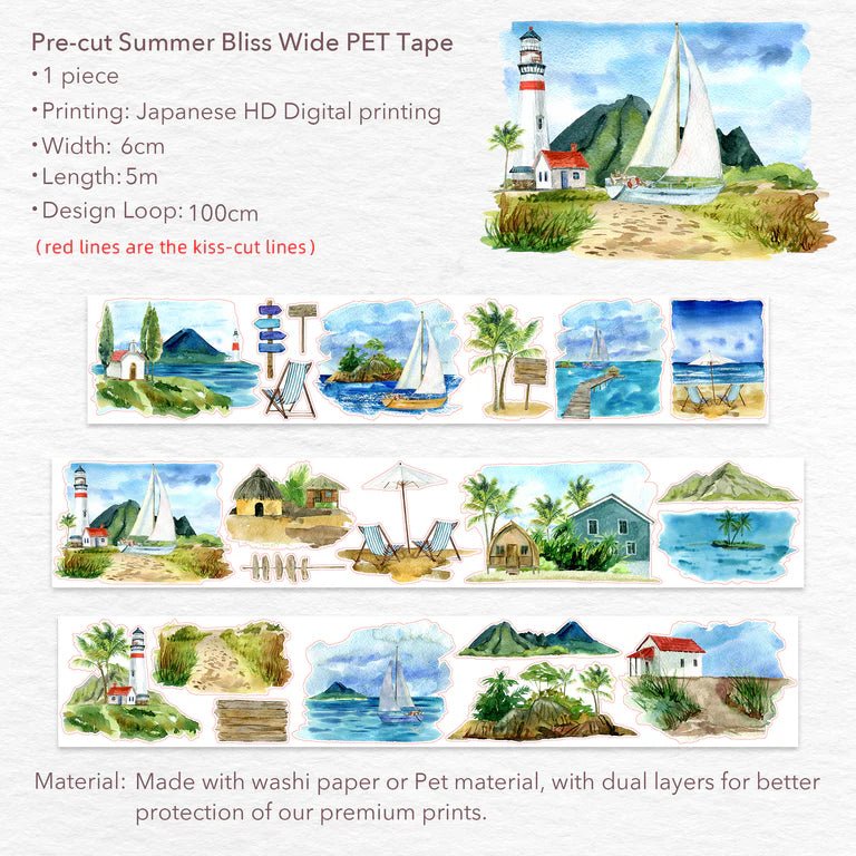 Sticker Pet Tape - Pre - cut - Summer Bliss - 60 mm - Washi Tape Shop - Tidformera