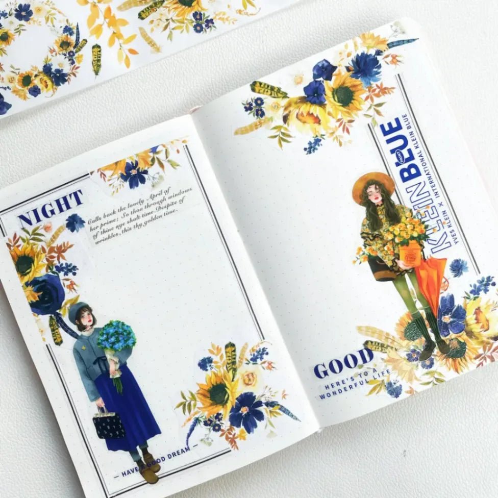 Sticker Pet Tape - Pre - cut - Sunflower & Navy - 60 mm - 2 - Washi Tape Shop - Tidformera