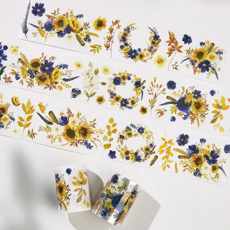 Sticker Pet Tape - Pre - cut - Sunflower & Navy - 60 mm - 1 - Washi Tape Shop - Tidformera