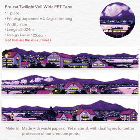 Klistermärken på rulle med stadslandskap. Sticker Pet Tape - Pre - cut - Twilight Veil - 70 mm från Washi Tape Shop - Tidformera