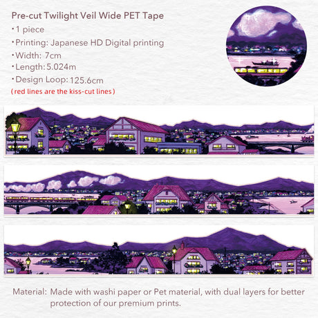 Sticker Pet Tape - Pre - cut - Twilight Veil - 70 mm - 1 - Washi Tape Shop - Tidformera