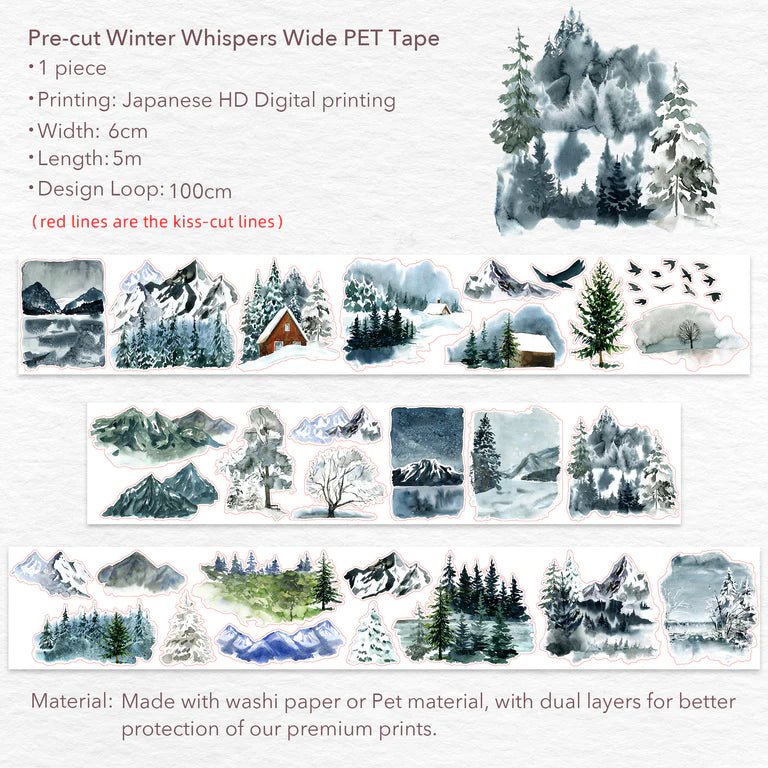 Sticker Pet Tape - Pre - cut - Winter Whispers - 60 mm - Washi Tape Shop - Tidformera