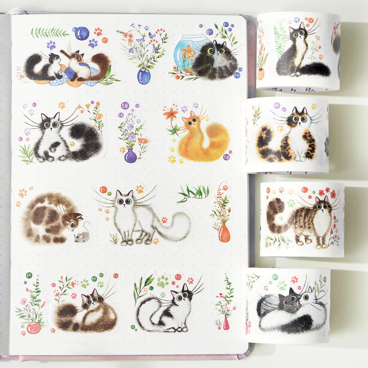 Sticker Set Washi Tape - Cat Mood - 4 - pack - 6 - Washi Tape Shop - Tidformera