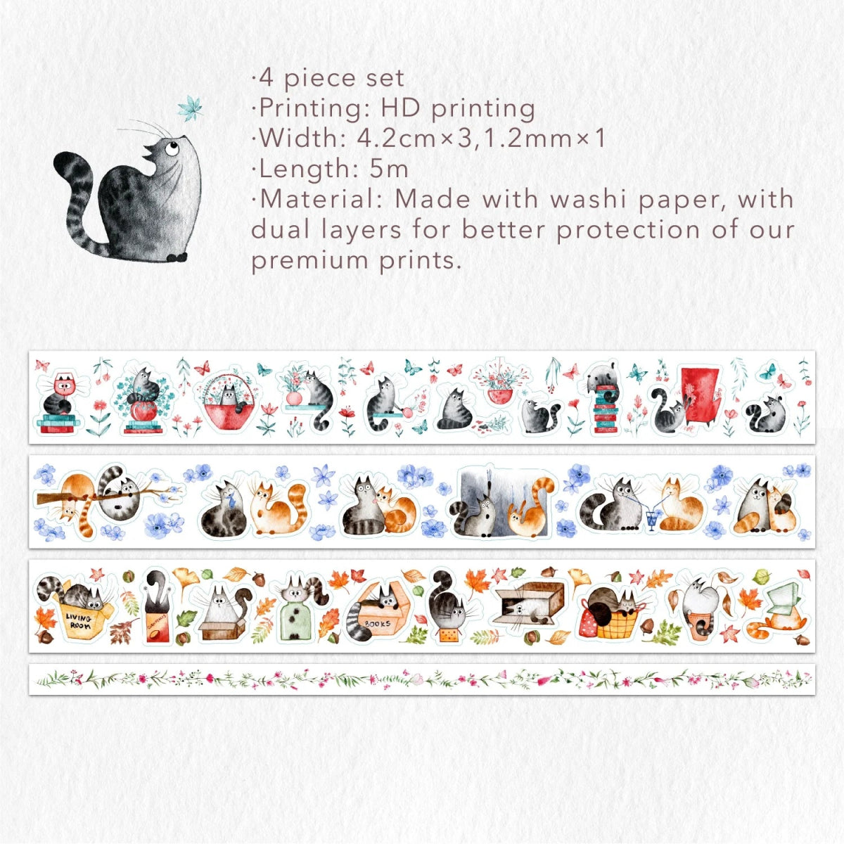 Sticker Set Washi Tape - Chonky Cat - 4 - pack - Washi Tape Shop - Tidformera