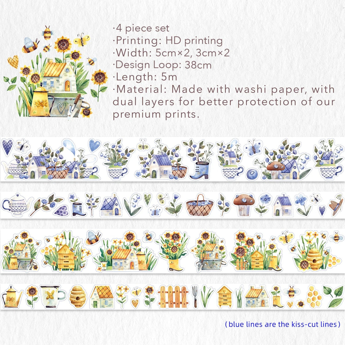 Sticker Set Washi Tape - Misty Haven - 4 - pack - Washi Tape Shop - Tidformera