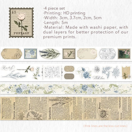 Sticker Set Washi Tape - Petals & Parchment - 4 - pack - 11 - Washi Tape Shop - Tidformera