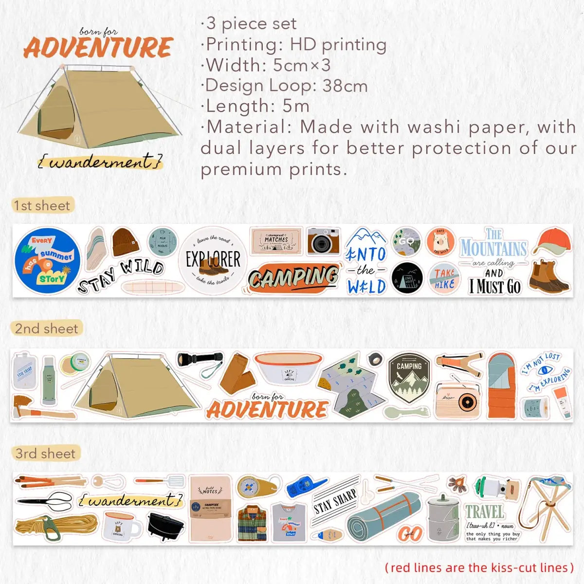 Sticker Set Washi Tape - The Adventurer - 3 - pack - 11 - Washi Tape Shop - Tidformera