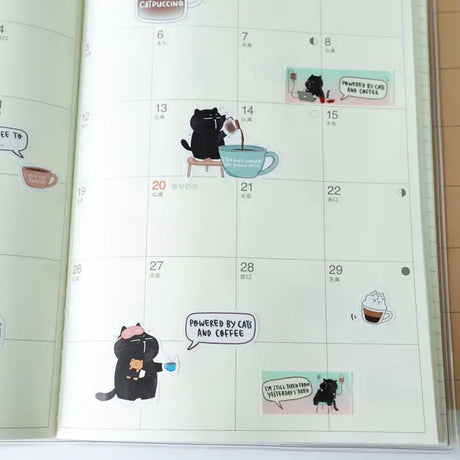 Sticker Sheet - Mocha Cat - Insert coffee to begin - 2 - CutieSquad - Tidformera