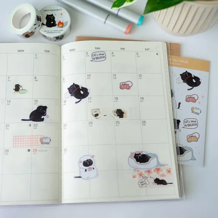 Sticker Sheet - Mocha Cat - Paws and recharge - 2 - CutieSquad - Tidformera