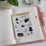 Sticker Sheet - Mocha Cat - Self Care Is Health Care - 2 - Moonaries illo - Tidformera