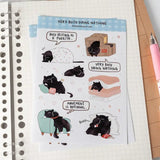 Sticker Sheet - Mocha Cat - Very Busy Doing Nothing - 1 - Moonaries illo - Tidformera