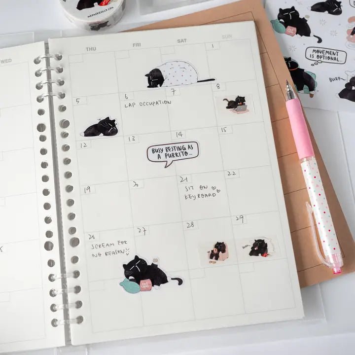 Sticker Sheet - Mocha Cat - Very Busy Doing Nothing - 4 - Moonaries illo - Tidformera