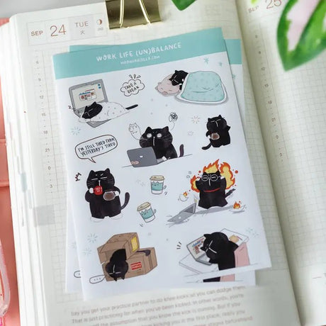 Sticker Sheet - Mocha Cat - Work life (un)balance - 4 - CutieSquad - Tidformera
