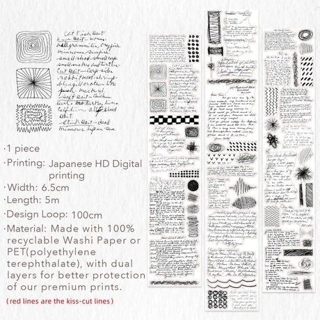 Sticker Washi Tape - Pre-cut 65 mm - Scribbled Thoughts - 4 - Washi Tape Shop - Tidformera