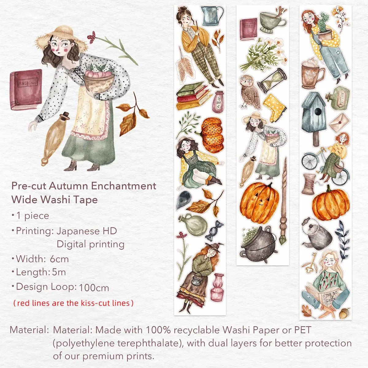 Sticker Washi Tape - Pre - cut - Autumn Enchantment - 60 mm - 5 - Washi Tape Shop - Tidformera