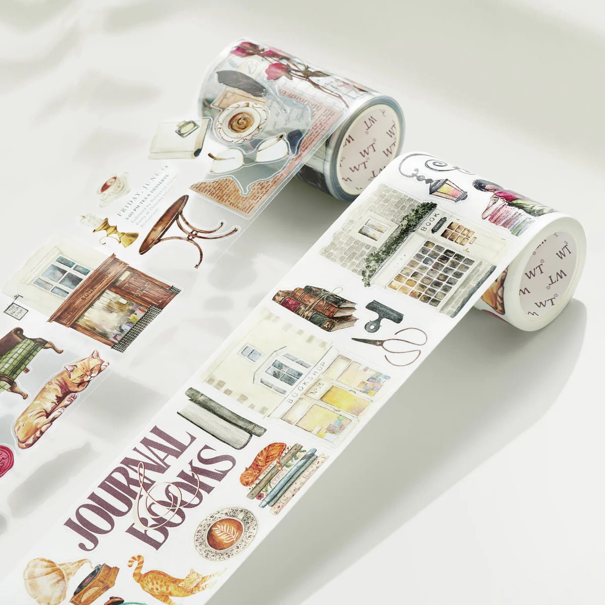 Sticker Washi Tape - Pre - cut - Cats and Books - 70 mm - 3 - Washi Tape Shop - Tidformera