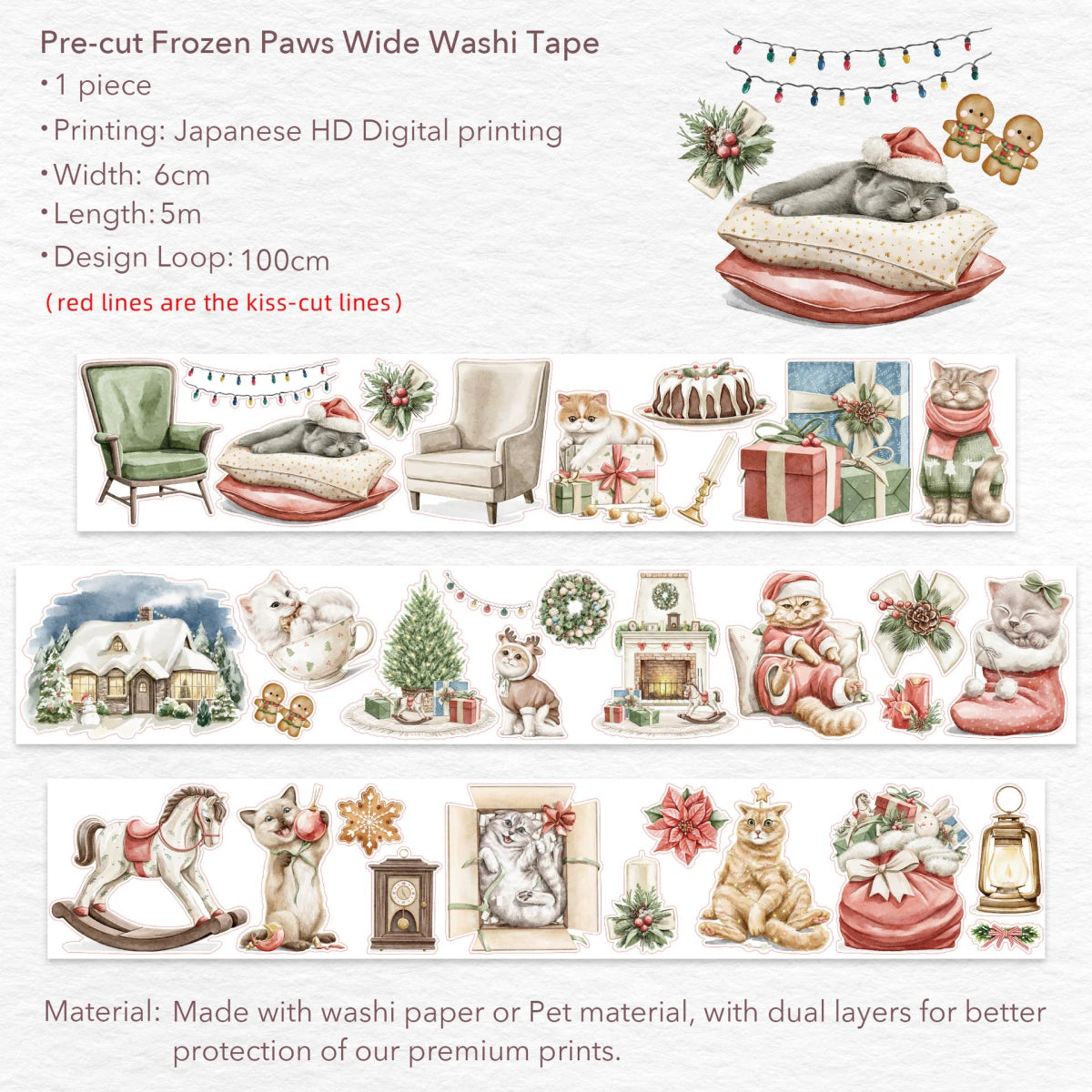 Sticker Washi Tape - Pre - cut - Frozen Paws - 60 mm - 8 - Washi Tape Shop - Tidformera