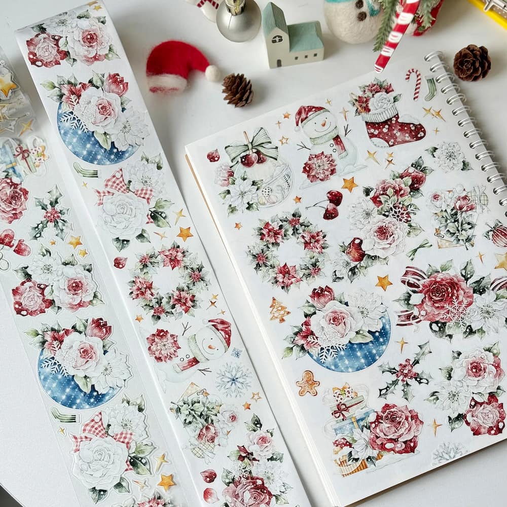 Sticker Washi Tape - Pre - cut - Holly Bloom - 60 mm - 3 - Washi Tape Shop - Tidformera