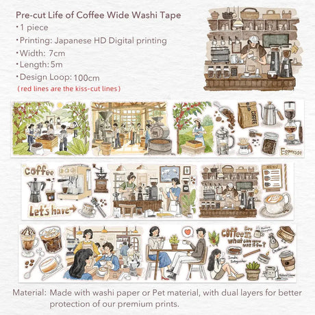 Sticker Washi Tape - Pre - cut - Life of Coffee - 70 mm - 9 - Washi Tape Shop - Tidformera