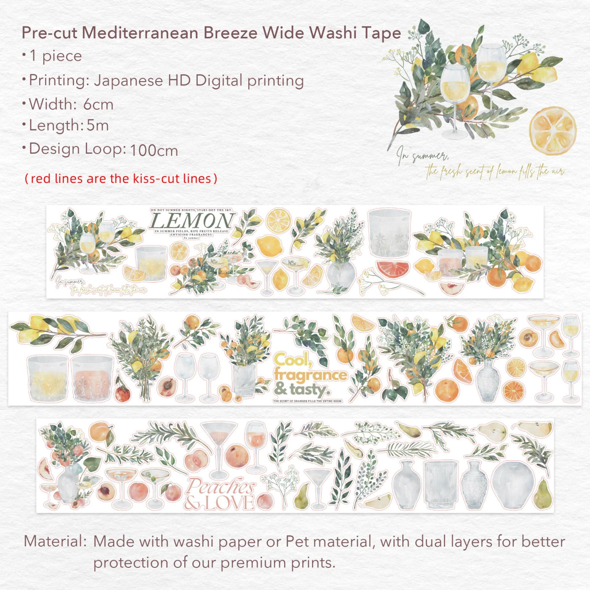 Sticker Washi Tape - Pre - cut - Mediterranean Breeze - 60 mm - Washi Tape Shop - Tidformera