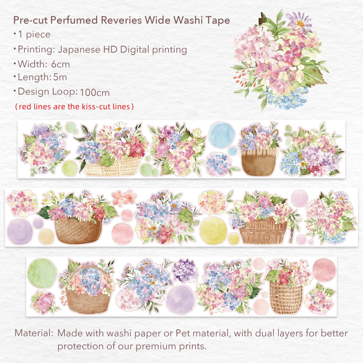 Sticker Washi Tape - Pre - cut - Perfumed Reveries Wide - 60 mm - 7 - Washi Tape Shop - Tidformera