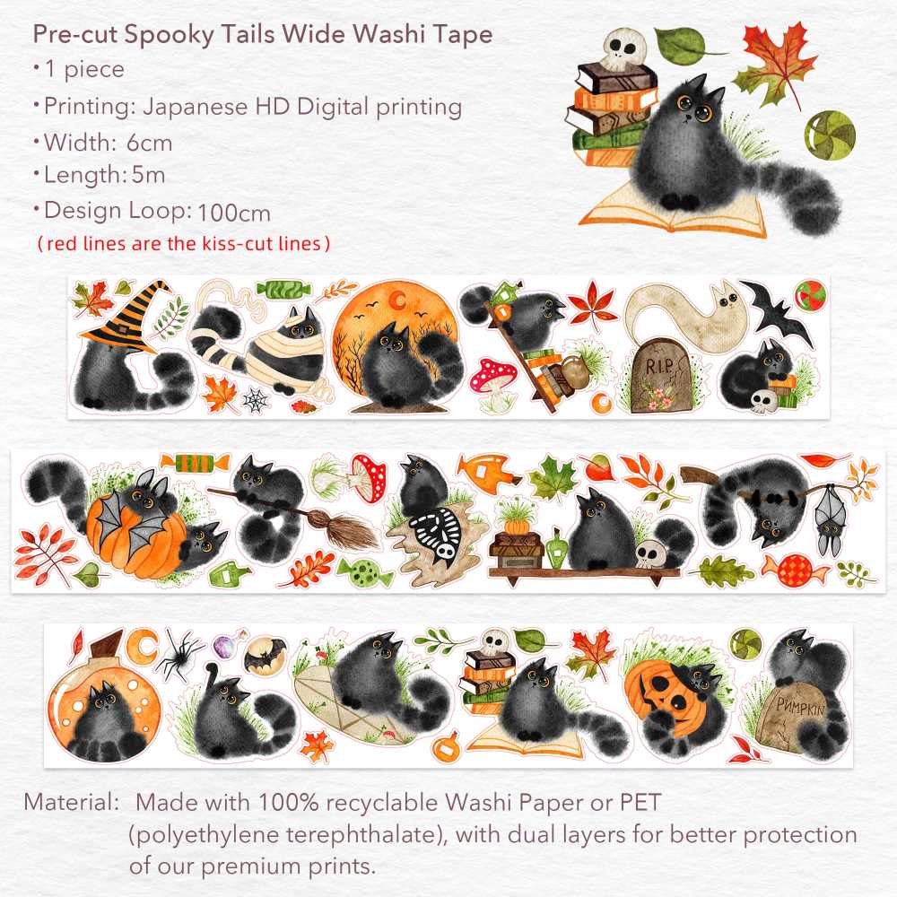 Sticker Washi Tape - Pre - cut - Spooky Tails - 60 mm - 5 - Washi Tape Shop - Tidformera